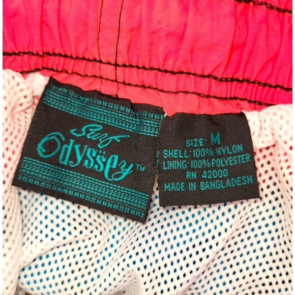 Vtg Surf Odyssey Short Boardshorts Mens MED Neon Black Swim Trunks 80s 90s Retro - Picture 4 of 4
